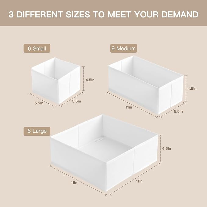 Criusia Drawer Organizer Clothes, 21 Pack Dresser Organizer for Baby Clothes, Underwear, Sock- Foldable Closet Organization and Storage Dividers Bins for Nursery, Bedroom (White) - Image 2