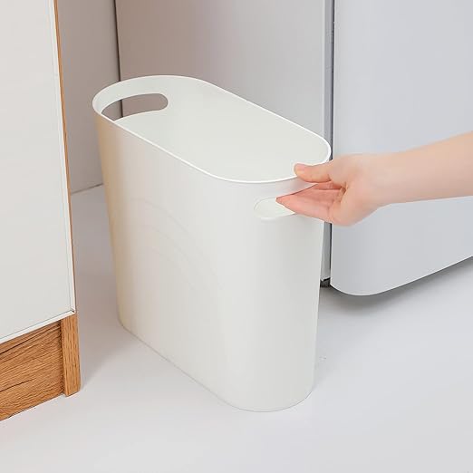 rejomiik Small Trash Can, 3.5 Gallon Slim Garbage Can Plastic Waste Basket with Handles Container Bin for Narrow Spaces Bathroom, Bedroom, Kitchen, Office at Home, White - Image 2