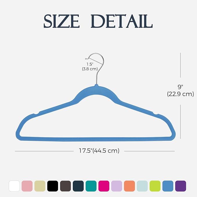 HOUSE DAY Tranquil Blue Velvet Hangers 60 Pack, Non Slip Clothes Felt Hanger Heavy Duty for Coat, Premium Slim Space Saving Suit Hangers for Closet Organizer, 360° Rotating Silver Hook - Image 7