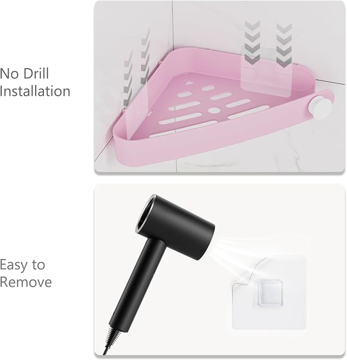 Sotfamily Plastic Shower Caddy Corner (For 90° Only), 4 Pack Adhesive Corner Shower Shelves for Bathroom Organizers and Storage, Pink - Image 6