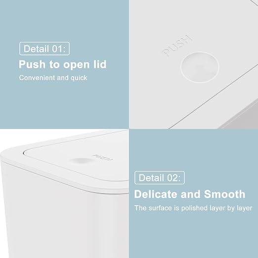 N. NETDOT 3 Pack Small Trash Can with lid, 3 Gallon Bathroom Trash Can,Garbage Can Slim Trash Bin Waste Basket for Bathroom,Kitchen,Bedroom,Living Room,Office,Laundry - Off White - Image 6