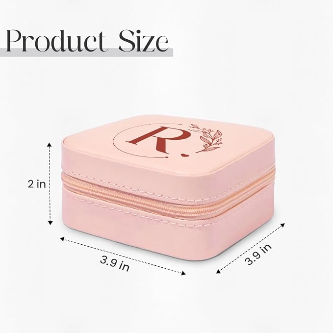 SANDJEST Personalized Jewelry Box, Pink Small Travel Jewelry Box with Initial R, Monogrammed Jewelry Case Organizer for Girls Women Teen, Mini Travel Essentials Gifts for Christmas Birthday - Image 2