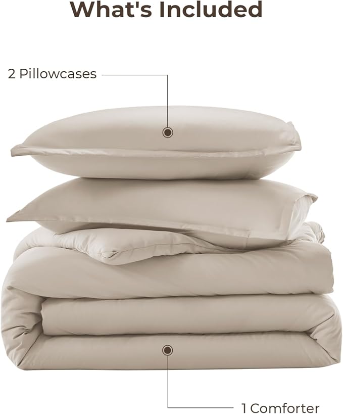 Litanika Oatmeal Twin/Twin XL Comforter Set, 2 Pieces Lightweight Solid Bedding Comforter Set, All Season Fluffy Bed Set (66x90In Comforter & 1 Pillowcase)