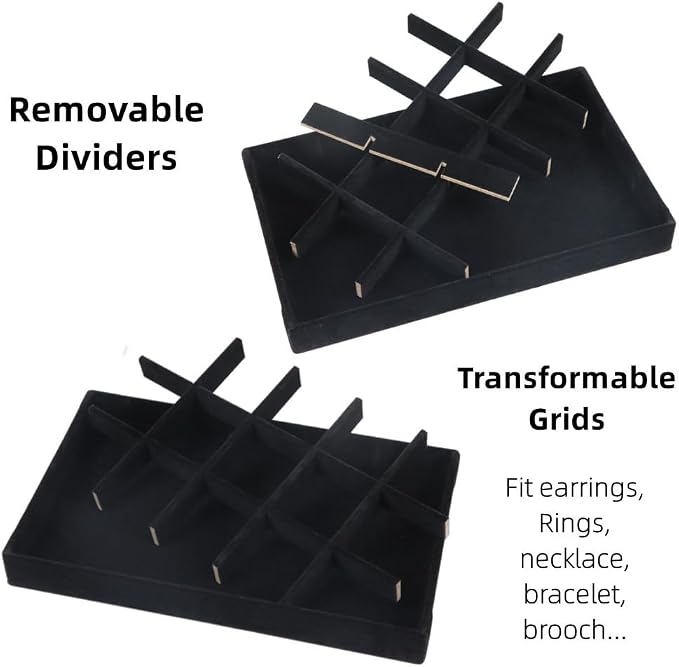 Set of 4 Stackable Jewelry Trays Organizer, Velvet Earring Organizer, Jewelry Organizer Showcase Display Drawer Organizer Storage, Earring Holder Necklace Bracelet Ring Accessary Organizers (Black) - Image 5