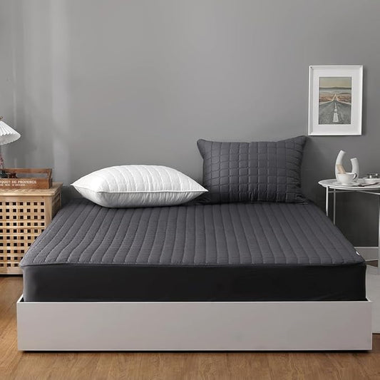 Quilted 100% Cotton Mattress Cover – 6 Colors, Machine Washable, Breathable & Stretchy, Fits up to 16-Inch Deep, Twin/Full/Queen/King (Charcoal, Full)