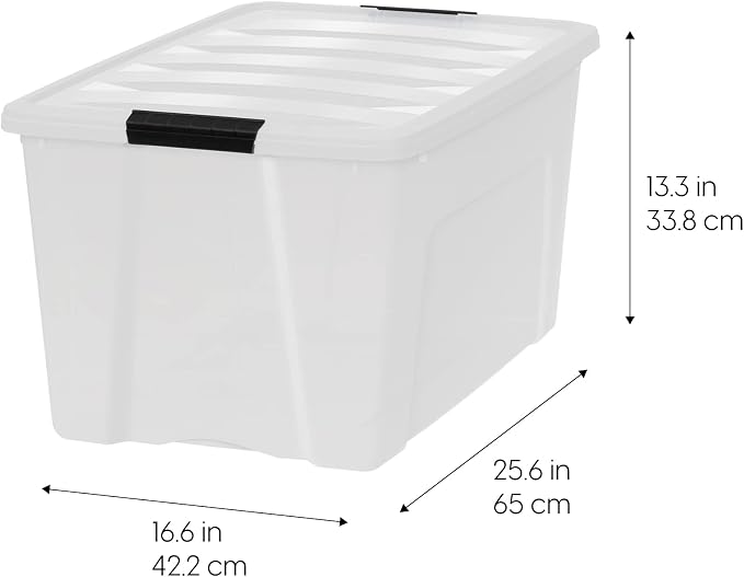 IRIS USA 72 QT Plastic Storage Box with Lid and Latches - 4 Pack - BPA-Free, Discreet Organizing Solution, Durable Nestable Stackable Containers, Secure Pull Handle - Pearl - Image 2
