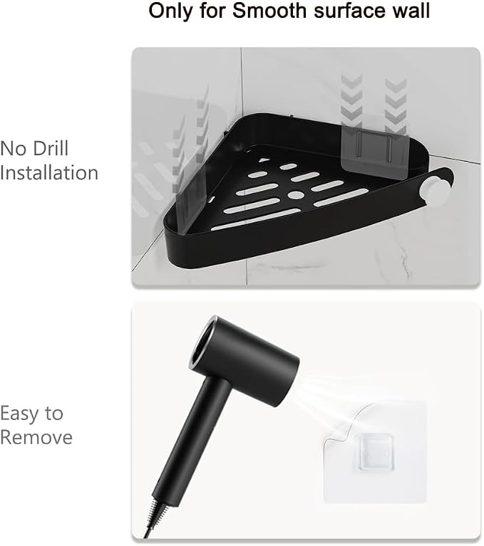 Sotfamily Plastic Shower Caddy Corner (for 90° Only), 4 Pack Adhesive Corner Shower Shelves for Smooth Wall Bathroom Organizers and Storage, Black - Image 8