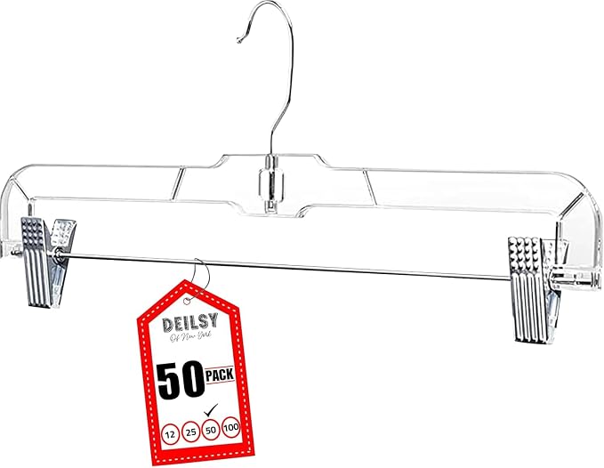 DEILSY™ Skirt Hangers 50 Pack Pants with Clips Hanger Shorts Clear Plastic Clothes with Adjustable Clip Non-Slip Clothes Hanger Perfect for Pant, Pack of 50 by Deilsy