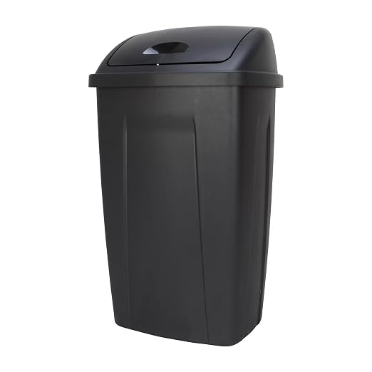 13-Gallon Black Plastic Kitchen Trash Can with Swing Top Lid - Image 5