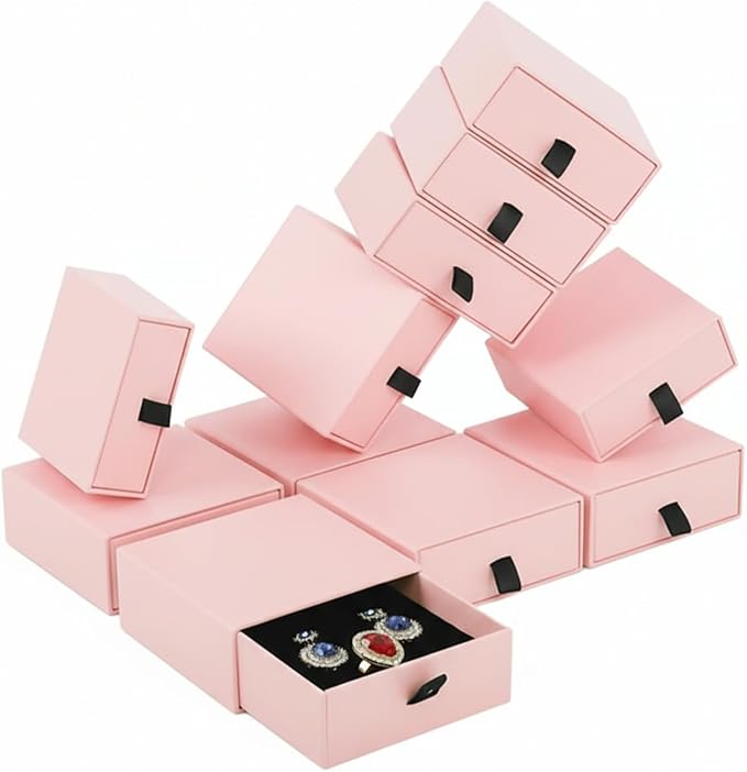 Jewelry Gift Box Velvet-Lined, 12 Pack Compact Drawer Style for Earrings & Rings, Necklace & Bracelet Organizer, Stackable Jewelry Display & Storage Box, Elegant Jewelry Storage (Pink) by Zitonyang