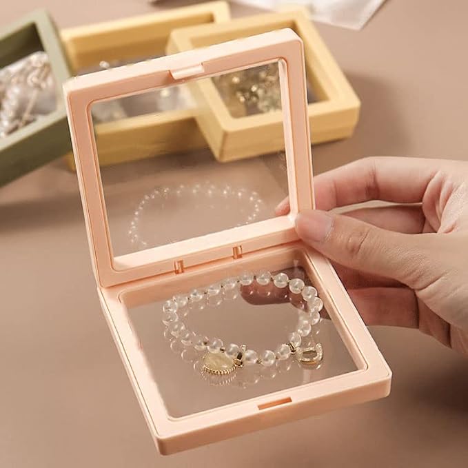 12PCS 3D Floating Frame Display Stand, Jewelry Box, Gift Box, Ornament Organizer, Small Travel Jewelry Box, PE Film Anti-Oxidation, Suspended Display Box Stackable (3.54*3.54，Type 2) - Image 2