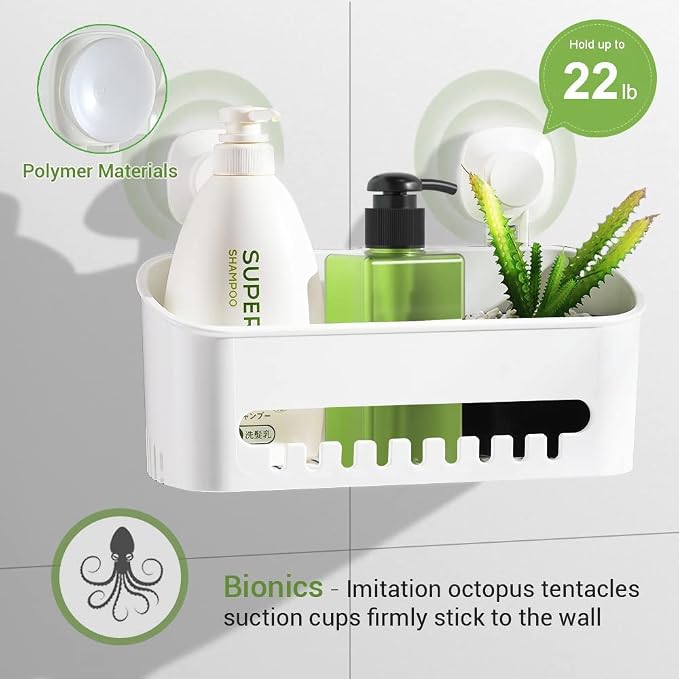 LUXEAR Suction Cup Shower Caddy - No Drilling Removable Shower Caddy - Powerful Suction Shower Organizer Max Hold 22lbs, Waterproof Suction Storage Basket for Bathroom & Kitchen - Image 2