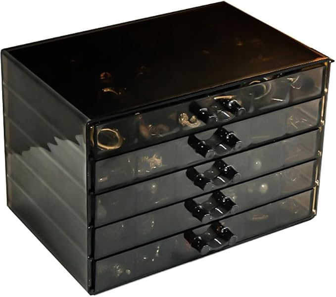 YUFONG Earring Storage Box Organizer, Acrylic Jewelry Storage Box Holder 5 Drawers Transparent Jewelry Display Stand with 120 Small Compartments Gift Boxes for Women Girls (Clear Black) - Image 6