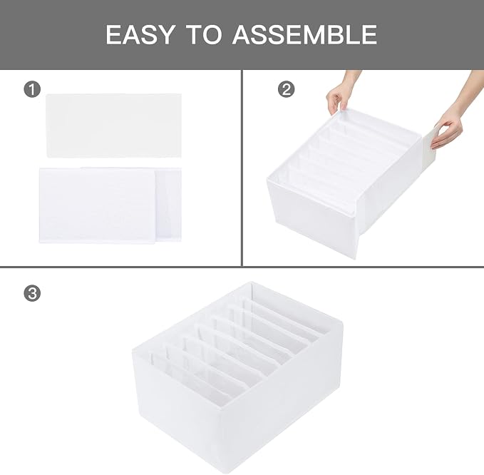 Qozary 4 Pack Drawer Organizers for Clothing, 8 Grids Foldable Closet Organizers and Storage Bins for Bedroom, Dresser Organizer Boxes for Thin T-shirts, Tank Tops (White, Upgrade Height) - Image 4