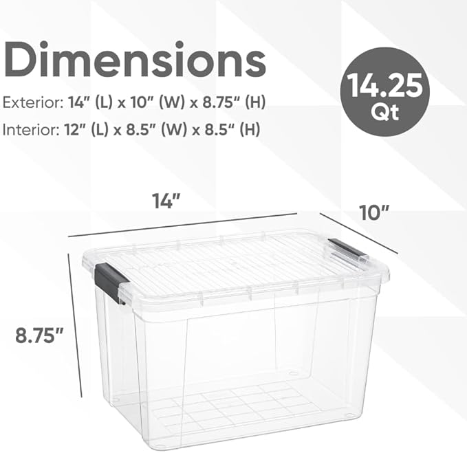 Superio Clear Storage Boxes with Lids, 14.25 Quart Plastic Container Bins for Organizing, Stackable Crates, BPA Free, Non Toxic, Odor Free, Organizers for Home, Office and Dorm, 3 Pack
