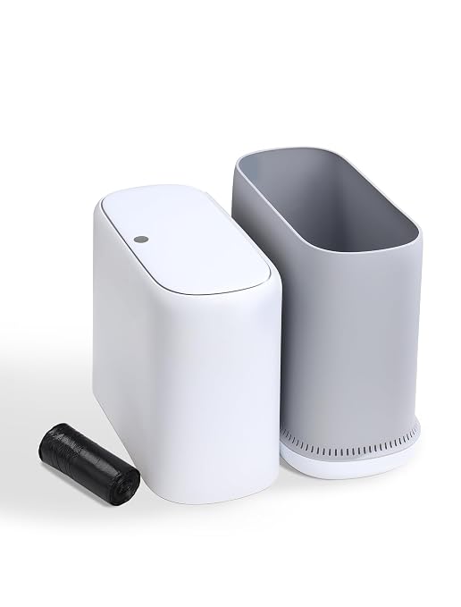 Bathroom Trash Can with Lid, Slim 2.3 Gallon Vacuum adsorption Garbage Bin, Narrow Press Top Waste Basket for Odor Control & Dog Proof for Bathroom Bedroom Office Home by Leguo