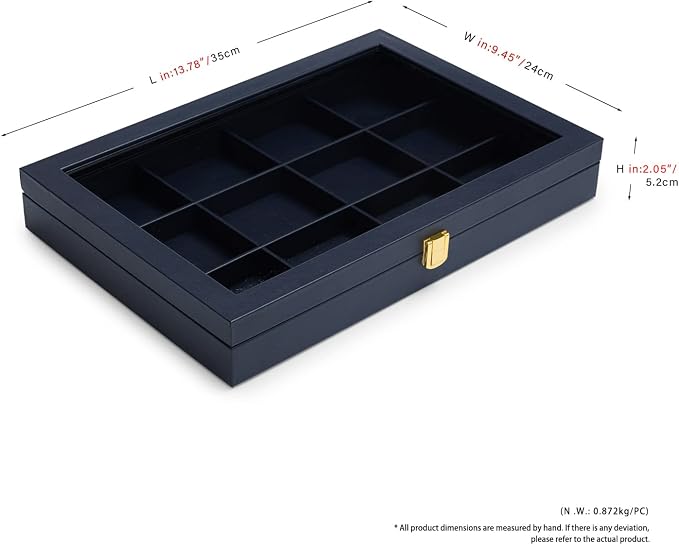 Oirlv 12 Gird Jewelry Tray with Acrylic Lid Premium Blue Leather Jewelry Organizer Box Transparent Lid Bracelet Bangle Small Watch Storage Case for Women Gift - Image 5