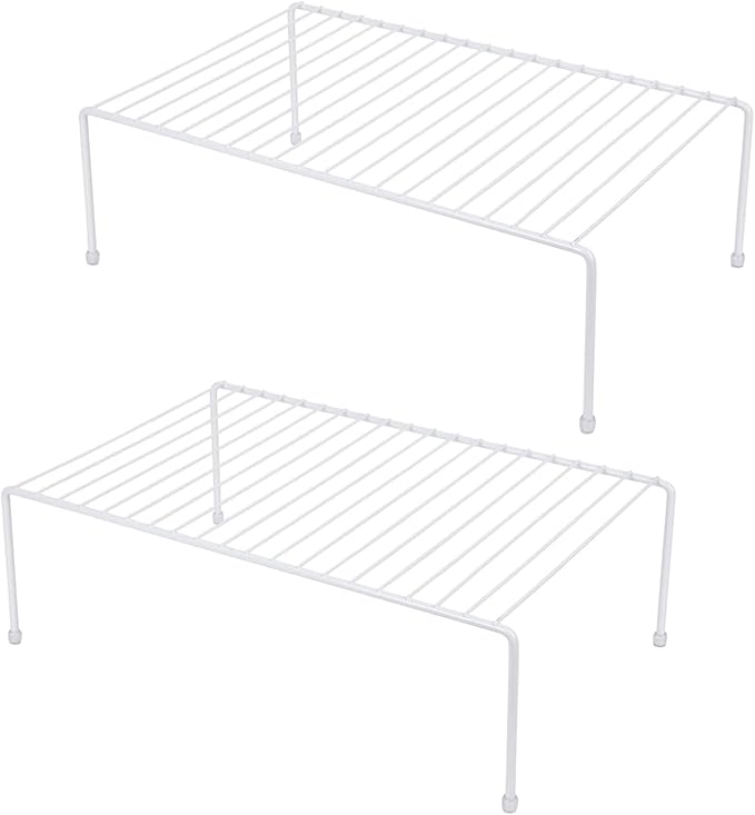 Set of 2 Large (16.1 x 10.2 Inch) Cabinet Storage Shelf Rack, Shelves，Kitchen Counter and Cabinet Shelf, Storage Rack Organizer for Kitchen, Bathroom Cupboard (White) by JBESUHI