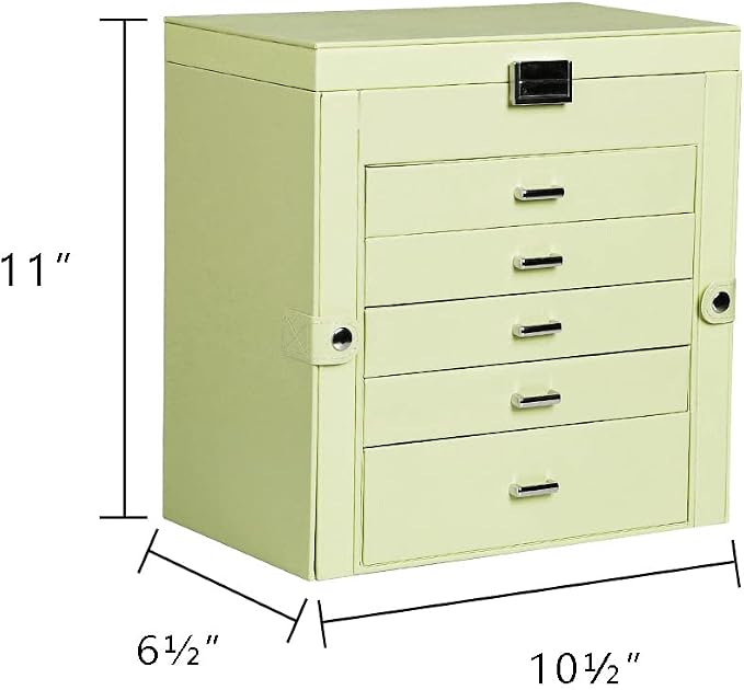 Frebeauty Large Jewelry Box,6-Tier PU Leather Jewelry Organizer with Lock,Multi-functional Storage Case with Mirror,Accessories Holder with 5 Drawers for Necklace Bracelets Watches - Image 2