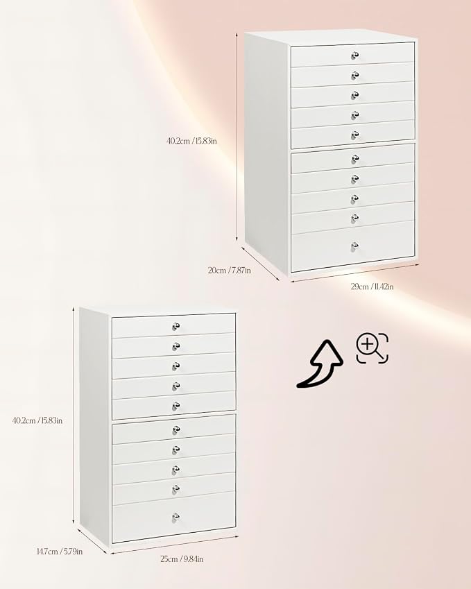 GUKA Large Jewelry Box, Jewelry Case with 10 Drawers for Big and Small Jewelry, Jewelry Storage Organizer for Watch Earrings Necklace Rings Bracelets, Birthday Wedding Gifts, White - Image 2