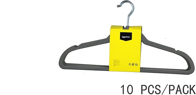 Amazon Basics Slim Velvet Non-Slip Space Saving Suit Clothes Hangers for Closet Organization, Gray/Silver, 100-Pack - Image 6