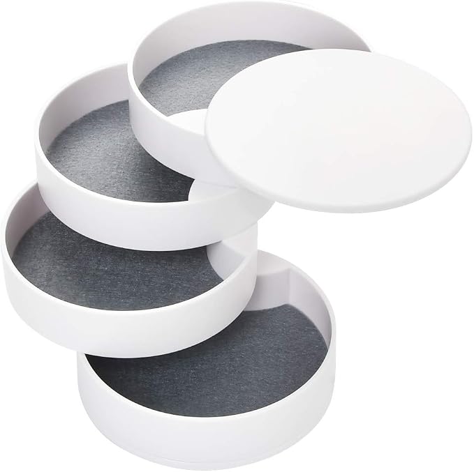TIMESETL Jewelry Organizer, Small Jewelry Storage Box Earring Holder for Women, 4-Layer Rotating Travel Jewelry Tray Case with Lid for Bracelets Rings Bracelets - White by TIMESETL