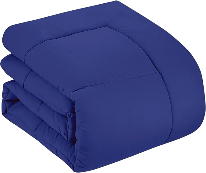 Sweet Home Collection 7 Piece Comforter Set Bag Solid Color All Season Soft Down Alternative Blanket & Luxurious Microfiber Bed Sheets, Royal Blue, King