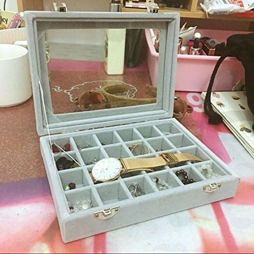24 Grids Velvet Glass Ring Earrings Jewelry Box Earrings Organiser Storage Holder Display Case - Image 7