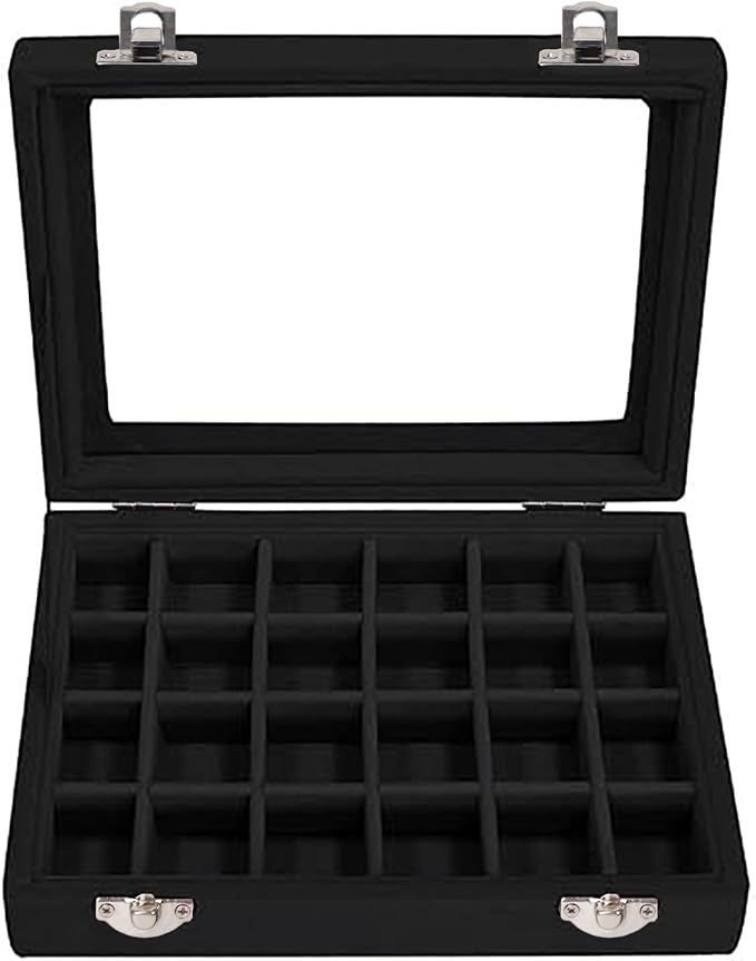 Velvet Jewelry Box 24 Grid Jewelry Earrings Display Organiser Box Ring Tray Holder Earrings Storage Case for Girls Women Wife Mom (Black) - Image 7
