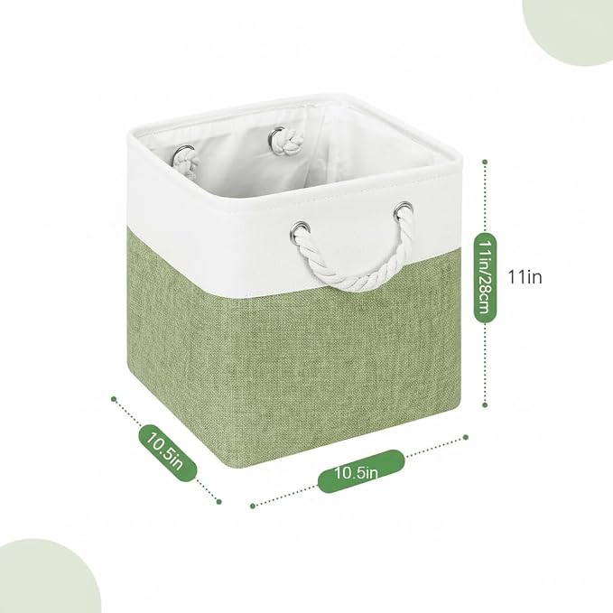 Cube Storage Bins, Collapsible Fabric Storage Cubes Bins, 11 Inch Cube Storage Bins with Handles, Foldable Storage Cubes (White/Green, 6Pack) - Image 3