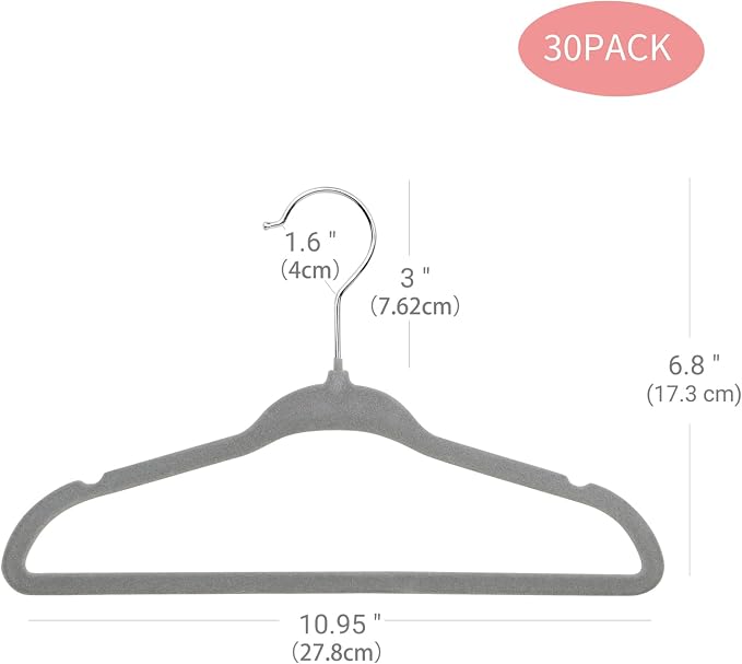ManGotree Baby Clothes Hangers, Velvet Kids Toddlers Coat Hangers with Ultra Thin & Non-Slip Design (30 Pack, Gray) - Image 2