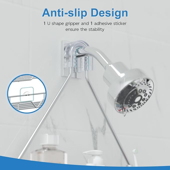 TreeLen Rustproof Shower Caddy, Hanging, Stainless Steel, 4 Hooks, 2 Shelves, Non-Slip - Image 2