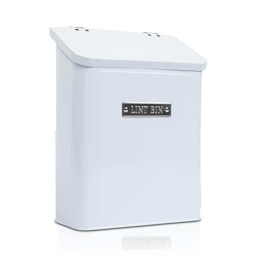 Embossed Magnetic Lint Bin For Laundry Room | Modern Farmhouse Laundry Lint Bin | Lint Trash Can For Laundry Room | White Lint Bin For Laundry Room Magnetic | Space Saving Storage Laundry Bin with Lid by SundayRevelry