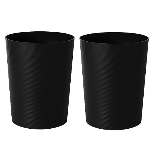 UUJOLY Plastic Small Trash Can Wastebasket, Garbage Container Basket for Bathrooms, Laundry Room, Kitchens, Offices, Kids Rooms, Dorms, (Black, 1.8 Gallon/2 Pack) by UUJOLY
