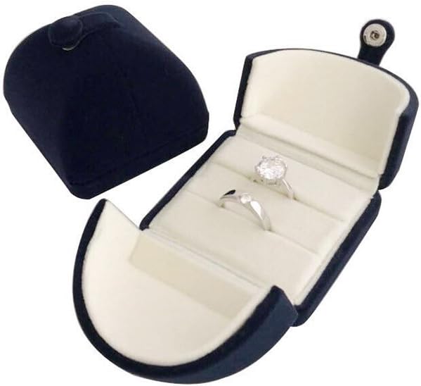 Blue Velvet Jewelry Box for Double Ring Gift Packaging Premium Grade for Wedding Band Engagement Ring (Jewelry is not included) - Image 4