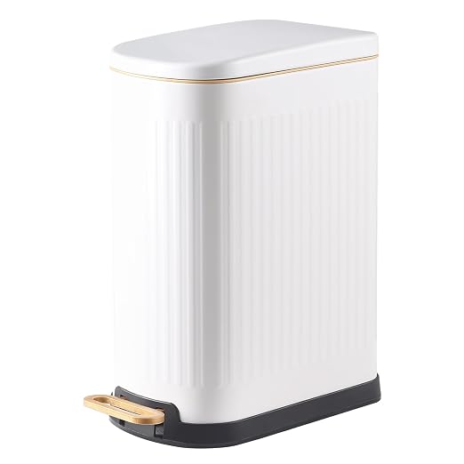 SYNCVIBE Slim Bathroom Trash Can with Soft Close Lid Stainless Steel Garbage Can Step Trash Bin with Removable Inner Bucket for Bedroom, Office, Kitchen (Matt White, 3.5 Gallons) by SYNCVIBE