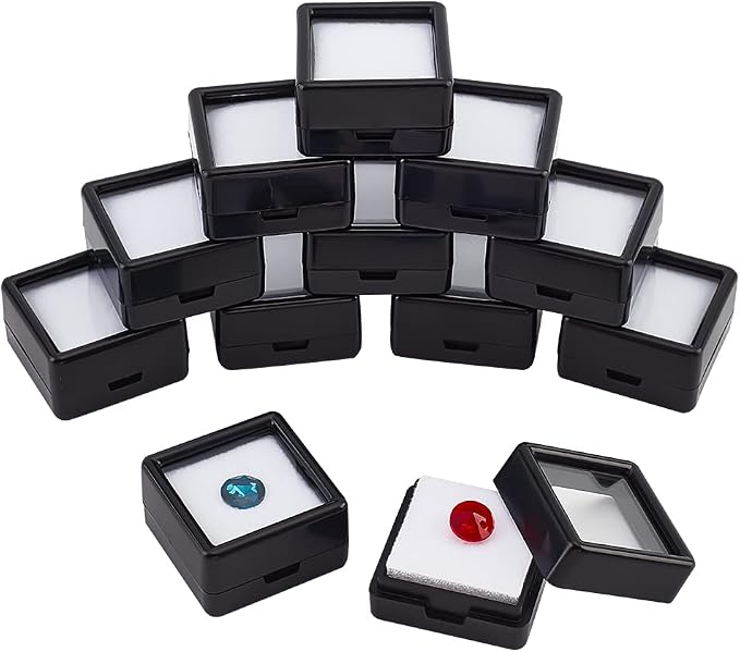 BENECREAT 12 Pcs Black Gemstone Display Box with Clear Top 1.18 Inches Square Jewelry Box for Gift Wrapping, Displaying Gemstones, Crystal Diamond Accessories by BENECREAT