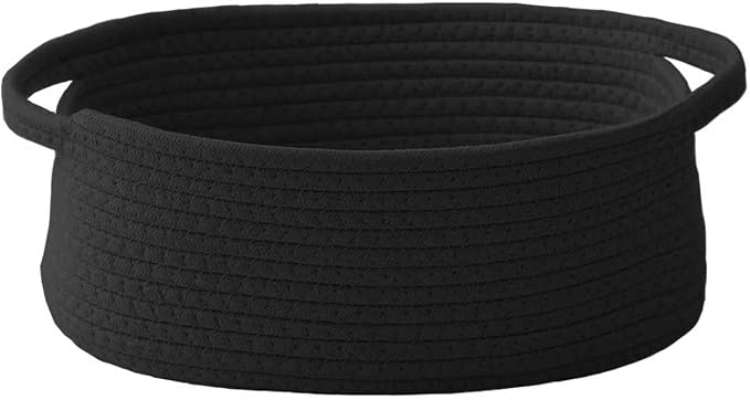 JMvicyroam Woven Basket,Small Rope Storage Bin with Handles & Ribbon Bag, Organizer for Shelves Closets,Gift Basket Empty for Birthday,Books,Dog Toys, Black by JMvicyroam