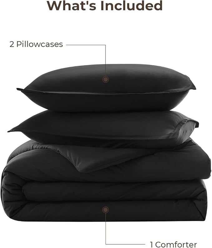 Litanika Oversized King Comforters Black Super King Size, 3 Pieces Lightweight Solid Bedding Comforter Set, All Season Fluffy Bed Set (120x120In Comforter & 2 Pillowcases)