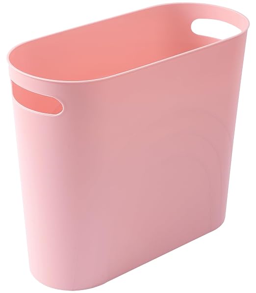 rejomiik Small Trash Can, 3.5 Gallon Slim Garbage Can Plastic Waste Basket with Handles Container Bin for Narrow Spaces Bathroom, Bedroom, Kitchen, Office at Home, Rosette Pink by rejomiik