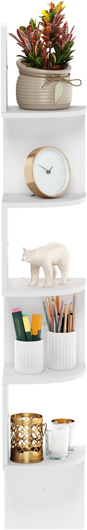 Furinno Rossi 5-Tier Wall Mount Floating Radial Corner Shelf, White - Image 6