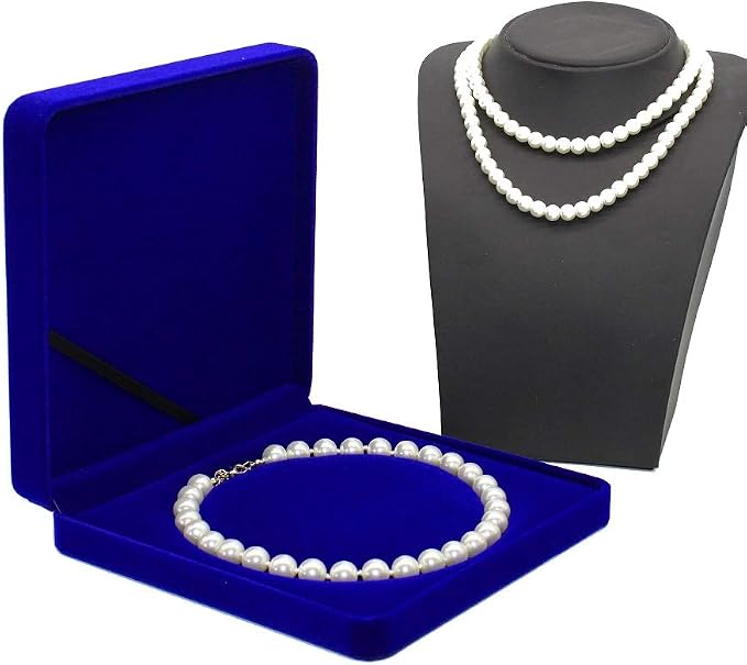 Jewelry Set Velvet Box Necklace Earring Ring Necklace Bracelet Gift Display Case Wedding Jewelry Storage Holder (Royal Blue for Pearl Necklace) - Image 5