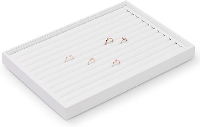 Oirlv Premium White Leather Stackable Jewelry Tray Ring Holder Organizer Showcase Ring Earring Display - Image 4