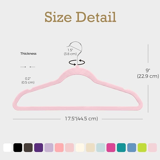 HOUSE DAY Lt Pink Velvet Hangers 60 Pack, Non Slip Clothes Felt Hanger Heavy Duty for Coat, Premium Slim Space Saving Suit Hangers for Closet Organizer, 360° Rotating Silver Hook - Image 6