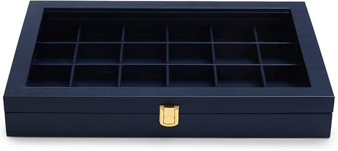 Oirlv Premium Blue Leather 24 Grid Jewelry Tray with Transparent Lid Earrings Rings Organizer Box Stackable Jewelry Box Drawer Inserts Women Gift - Image 9