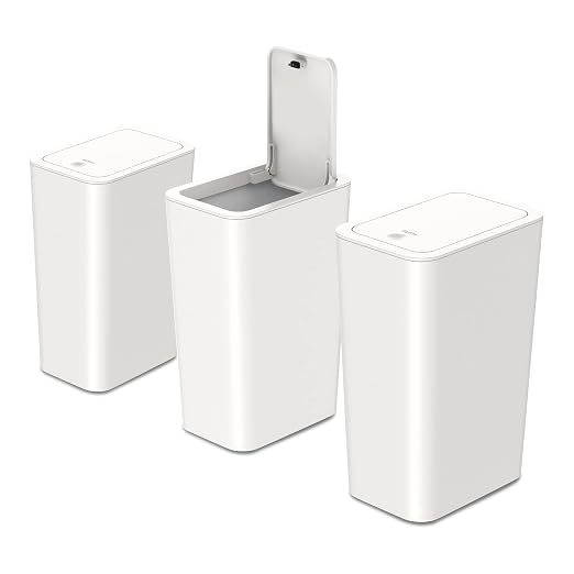 N. NETDOT 3 Pack 2.6 Gallon / 10L Bathroom Trash Can with Lid,Kitchen Garbage Can Small Trash Bin Waste Basket for Bathroom,Kitchen,Bedroom,Living Room,Office - Off White by NNETDOT