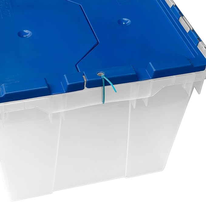Akro-Mils KeepBox 12 Gallon Storage Container, Nesting and Stackable Plastic Storage Box with Lid Attached, Clear Tote for Garages, Closets, Moving, 21-1/2" x 15" x 12-1/2", Clear/Blue, Pallet of 48 - Image 11
