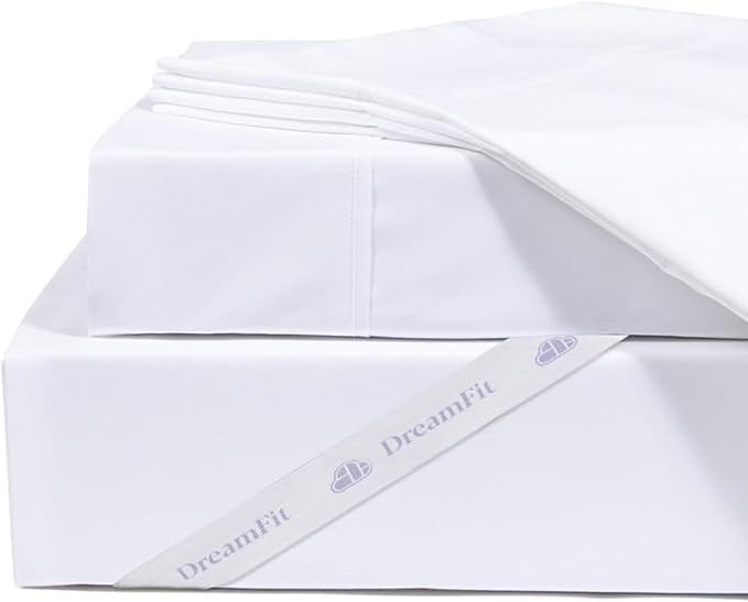 DreamFit DreamCool 100% Pima Cotton Sheets with Elastic Corner Straps 20 Inch Extra Deep Pocket Crafted in USA Hotel Style Luxury Sheets Queen Sheets Set White