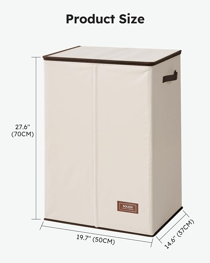 SOLEDI Laundry Hamper with Lid 130L Large & Tall Collapsible Laundry Basket, Clothes Hamper with Bag Removable Easy to Carry, Dirty Hampers for Bedroom, Bathroom, Dorm, College, Beige - Image 7
