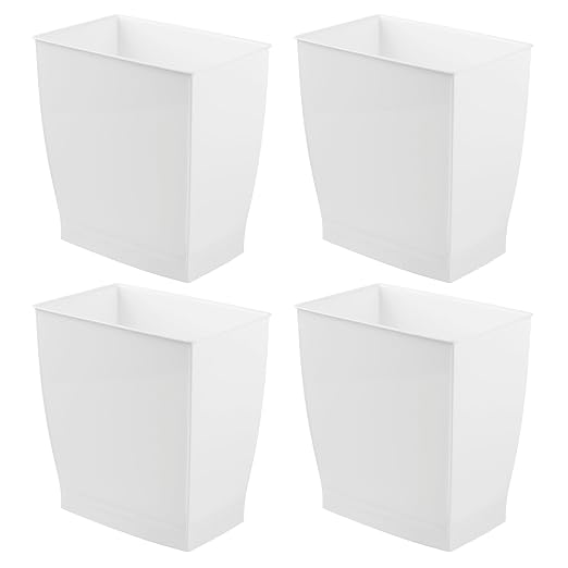 iDesign Small Plastic Bathroom Trash Can, Slim Rectangle Garbage Bin for Bedroom, Office, Dorm, 4-Pack, White - Image 8